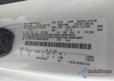 2022 Ford F-150 Xl z USA, uszkodzony, nr VIN 1FTEX1CP1NKD42679